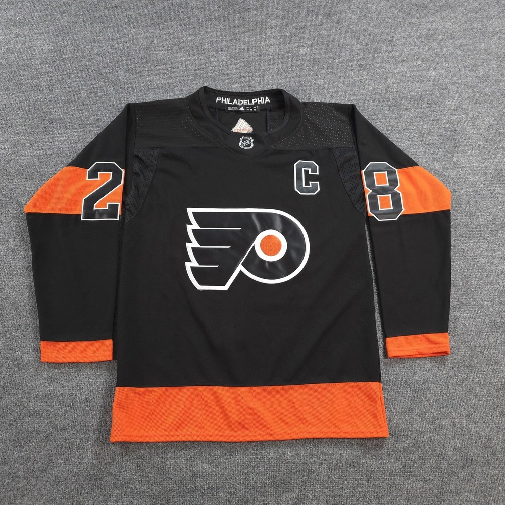 Philadelphia Flyers Jersey Mens 50 Black NHL Hockey Adidas Giroux 28 Fight Strap